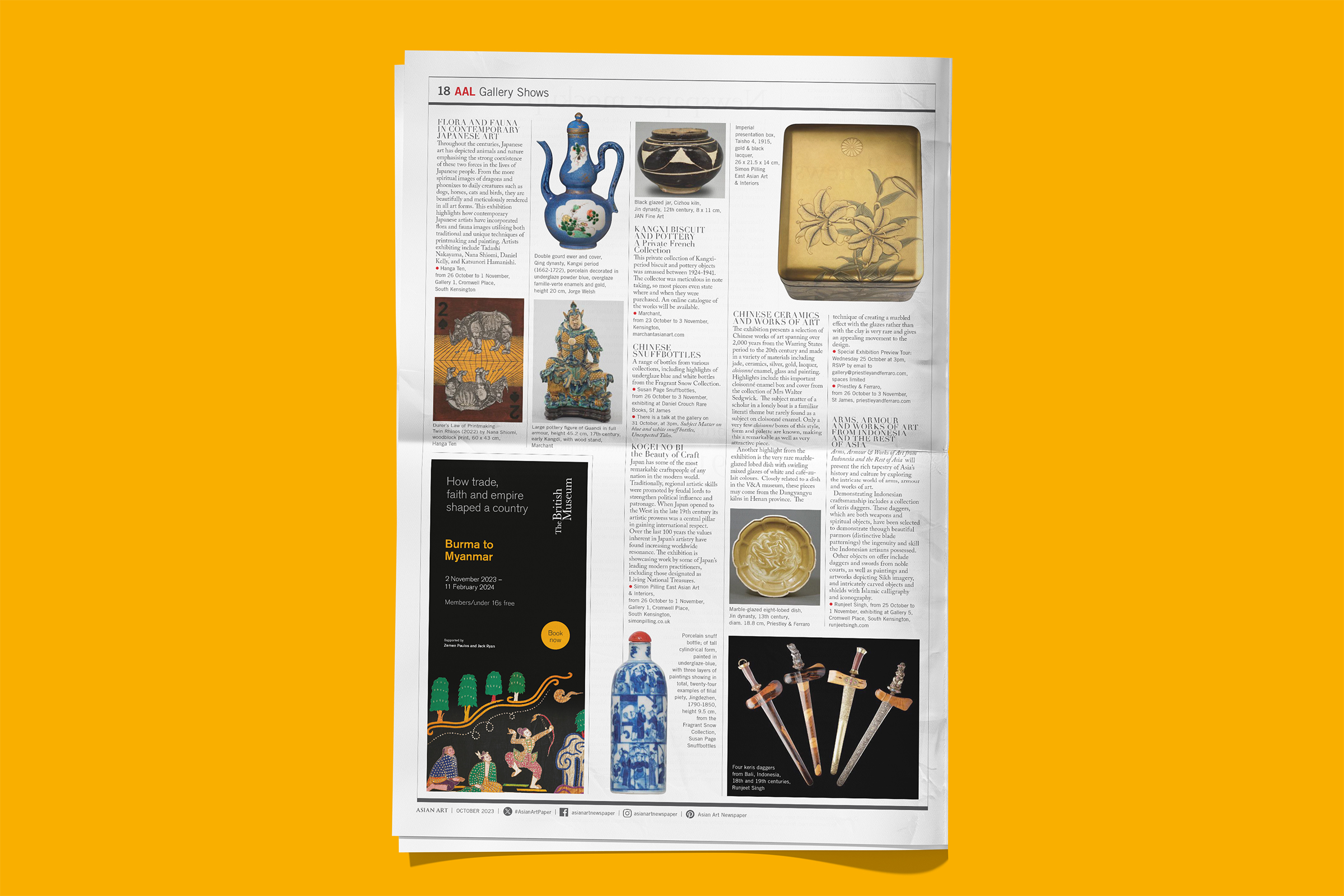 Top-down photo of a magazine ad